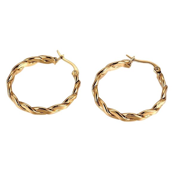 1 1/8 Inch 31mm Hoop Gold Tone Pierced Post Earrings - Picture 2 of 5